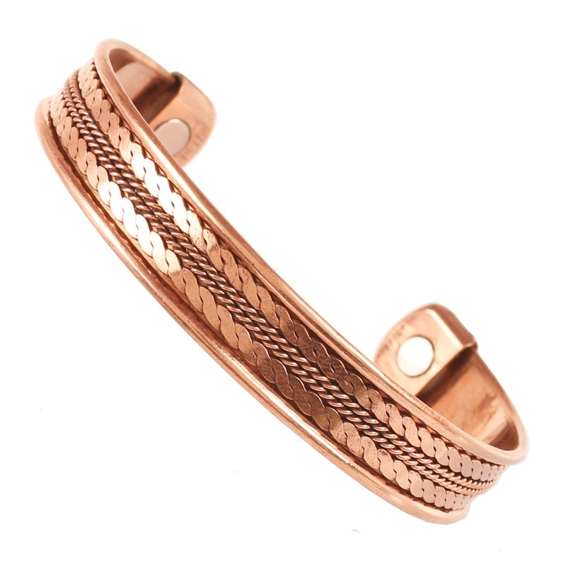 Touchstone Copper magnetic bracelet Tibetan style. Hand forged with solid and high gauge pure copper. Delicate brass inlay. - Image 1