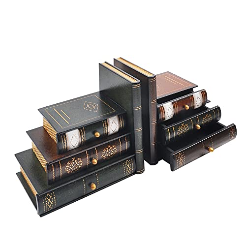 POWER UNICO FLOWER Bookends Vintage Decorative Book Organizer Wooden False Book Shelf Tidy Bookends for Office, Library or Study (311) - Image 1