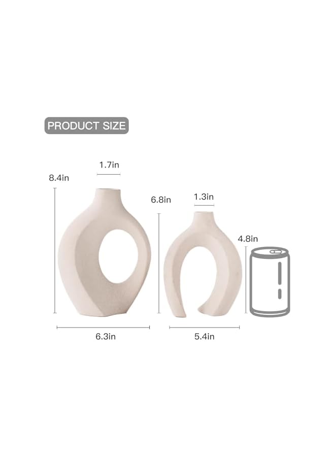 The Bros Ceramic Vases for Home Decor Set of 2, Off White Boho Small Flower Vase, Minimalist Decorative Modern Donut Vase for Living Dining Room Office Entryway Book Shelf Coffee Console Table Décor - Image 4