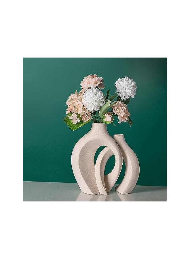 The Bros Ceramic Vases for Home Decor Set of 2, Off White Boho Small Flower Vase, Minimalist Decorative Modern Donut Vase for Living Dining Room Office Entryway Book Shelf Coffee Console Table Décor - Image 2