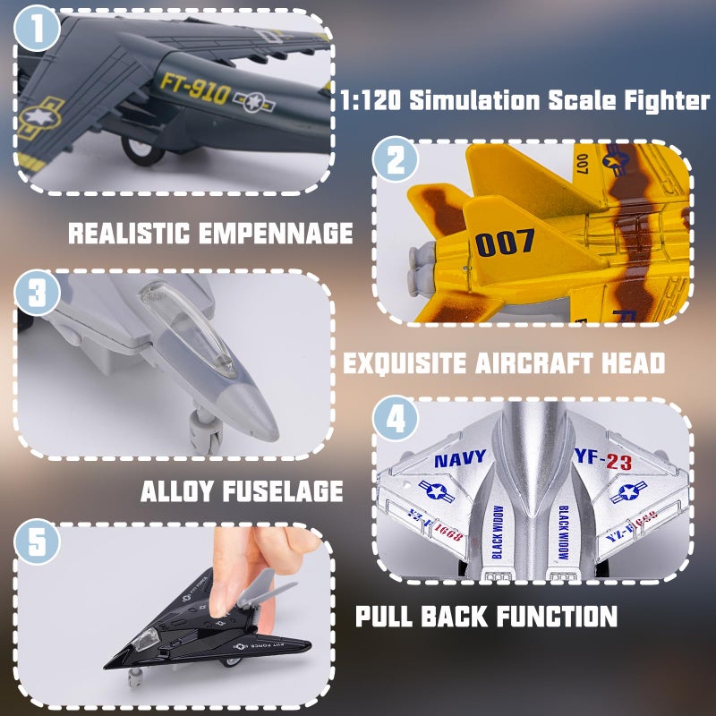 Crelloci 5 Pack Army Navy Airplane Toys Set with Light & Sounds, Military Fighter Jet Die Cast Plane Metal Aircraft Toy, Pull Back Aircraft Gift for Kids Toddlers Boys Girls Ages 3+ - Image 3