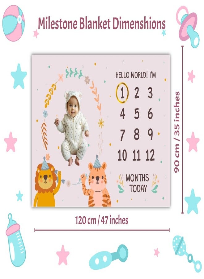Hoolloomooloo Combo of 2 Baby Monthly Milestone Blankets – Soft Cartoon Themes for Boys & Girls – Ideal for Monthly Baby Photoshoots & Memorable Growth Tracking Moments - Image 2