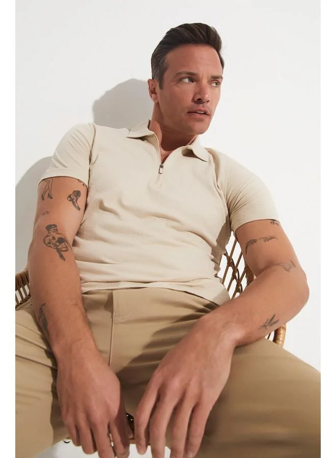 JUNE June Men's Textured Zipper Collar Tshirt