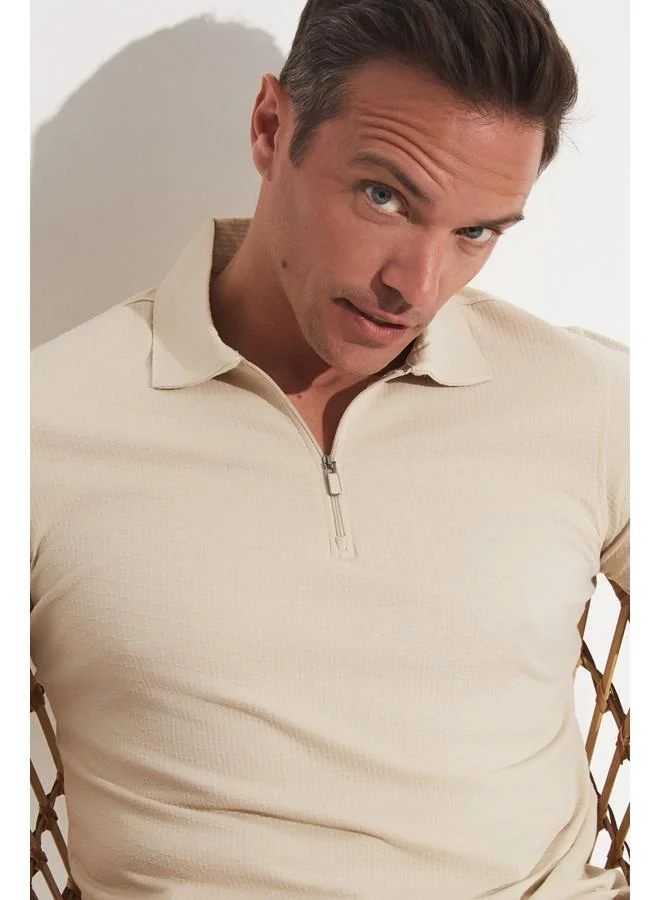 JUNE June Men's Textured Zipper Collar Tshirt