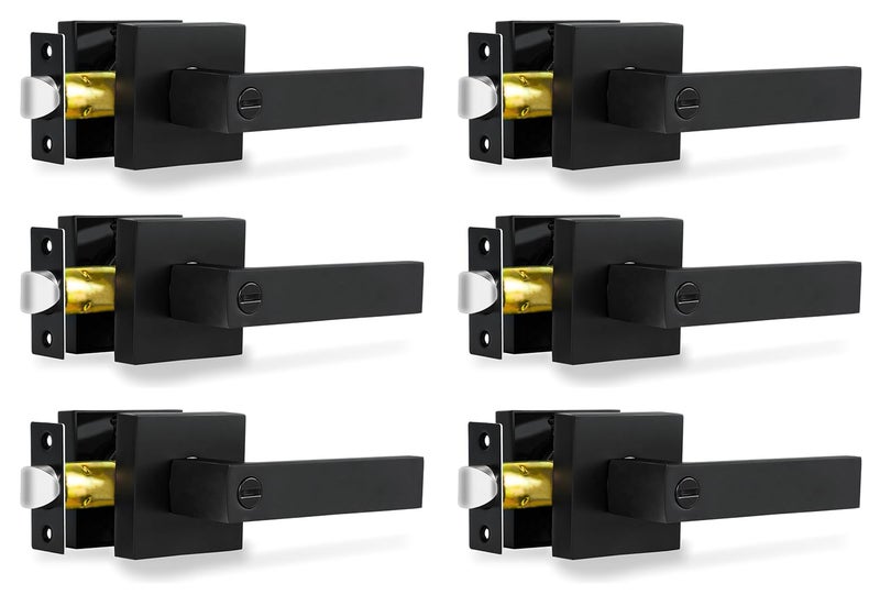 RAZCC Privacy Door Levers, 6 Pack Matte Black Door Handles, Bed and Bath Door Locksets Heavy Duty Keyless Interior Handles, Reversible for Left Right Handed Doors - Image 1