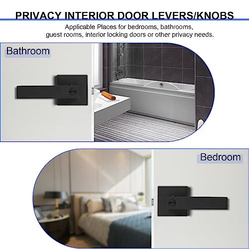 RAZCC Privacy Door Levers, 6 Pack Matte Black Door Handles, Bed and Bath Door Locksets Heavy Duty Keyless Interior Handles, Reversible for Left Right Handed Doors - Image 3