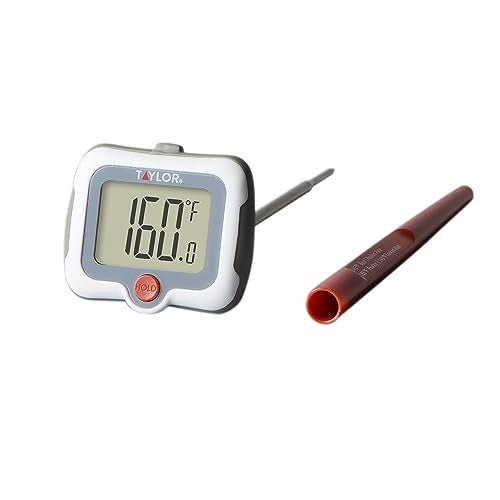 Taylor Pivoting Head Instant Read Digital Meat Food Grill BBQ Cooking Kitchen Thermometer with Protective Sleeve Gray