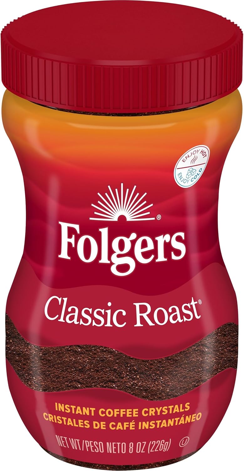 Folgers Classic Roast Instant Coffee, 8 Ounces - Rich Aroma and Smooth Flavor - Image 1