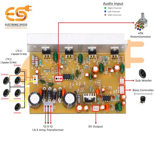 Electronicspices Electronic Spices TDA-2050 4 TR 4.1 Home Theater Audio Amplifier Circuit Board (Pack of 1pcs) - Image 3