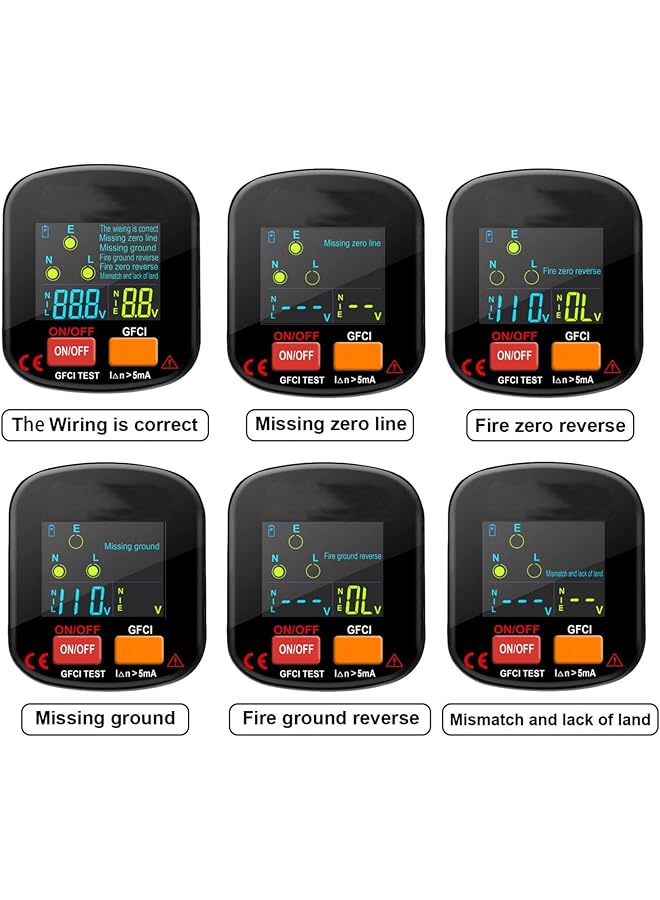 Excefore 90-130V Gfci Outlet Tester, Electrical Socket Tester, 3 Prong Receptacle Tester, Standard Electrical Socket Tester With Voltage Display, For Detecting Common Faults Of Wiring Problems - Image 3