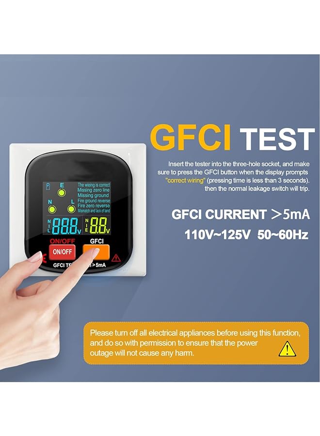 Excefore 90-130V Gfci Outlet Tester, Electrical Socket Tester, 3 Prong Receptacle Tester, Standard Electrical Socket Tester With Voltage Display, For Detecting Common Faults Of Wiring Problems - Image 5
