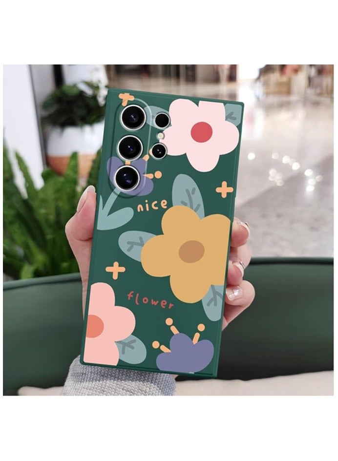 For Samsung S24 Ultra Case Flower Butterfly Pattern Design S24 Ultra Phone Cover Ultra Thin Soft Anti Drop Liquid Silicone Case for Samsung Galaxy S24 Ultra 6.8"-Color Block Green - Image 2