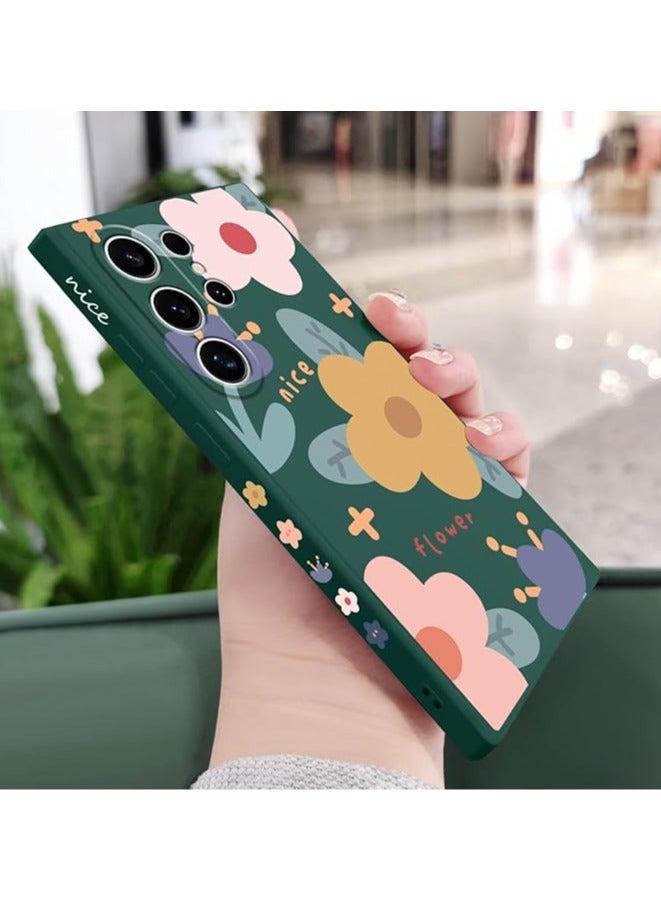 For Samsung S24 Ultra Case Flower Butterfly Pattern Design S24 Ultra Phone Cover Ultra Thin Soft Anti Drop Liquid Silicone Case for Samsung Galaxy S24 Ultra 6.8"-Color Block Green - Image 3