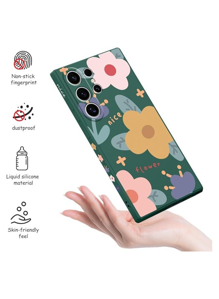 For Samsung S24 Ultra Case Flower Butterfly Pattern Design S24 Ultra Phone Cover Ultra Thin Soft Anti Drop Liquid Silicone Case for Samsung Galaxy S24 Ultra 6.8"-Color Block Green - Image 4