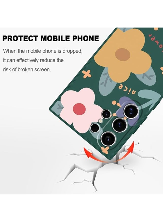 For Samsung S24 Ultra Case Flower Butterfly Pattern Design S24 Ultra Phone Cover Ultra Thin Soft Anti Drop Liquid Silicone Case for Samsung Galaxy S24 Ultra 6.8"-Color Block Green - Image 5