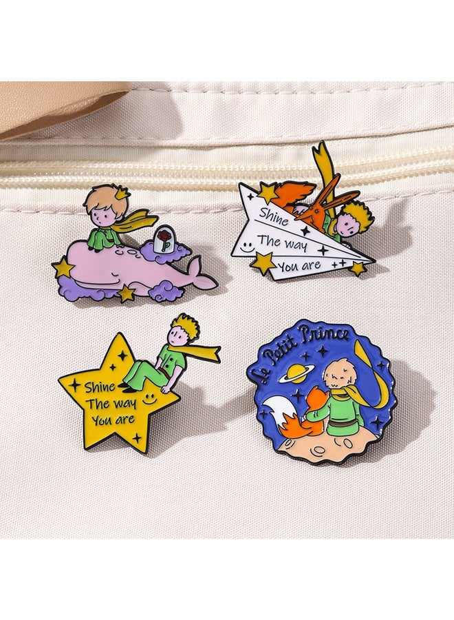 Wffo 4PCS Little Prince Series Brooches - Star Brooch - Paper Plane Brooch - Whale Brooch - Cartoon Character Brooch - Enamel Pin Badge - Suitable for Sweaters, Shirts, Jackets, Backpack Decoration, DIY Crafts - Suitable for Everyone - Image 5
