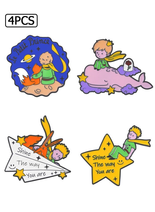 Wffo 4PCS Little Prince Series Brooches - Star Brooch - Paper Plane Brooch - Whale Brooch - Cartoon Character Brooch - Enamel Pin Badge - Suitable for Sweaters, Shirts, Jackets, Backpack Decoration, DIY Crafts - Suitable for Everyone - Image 1