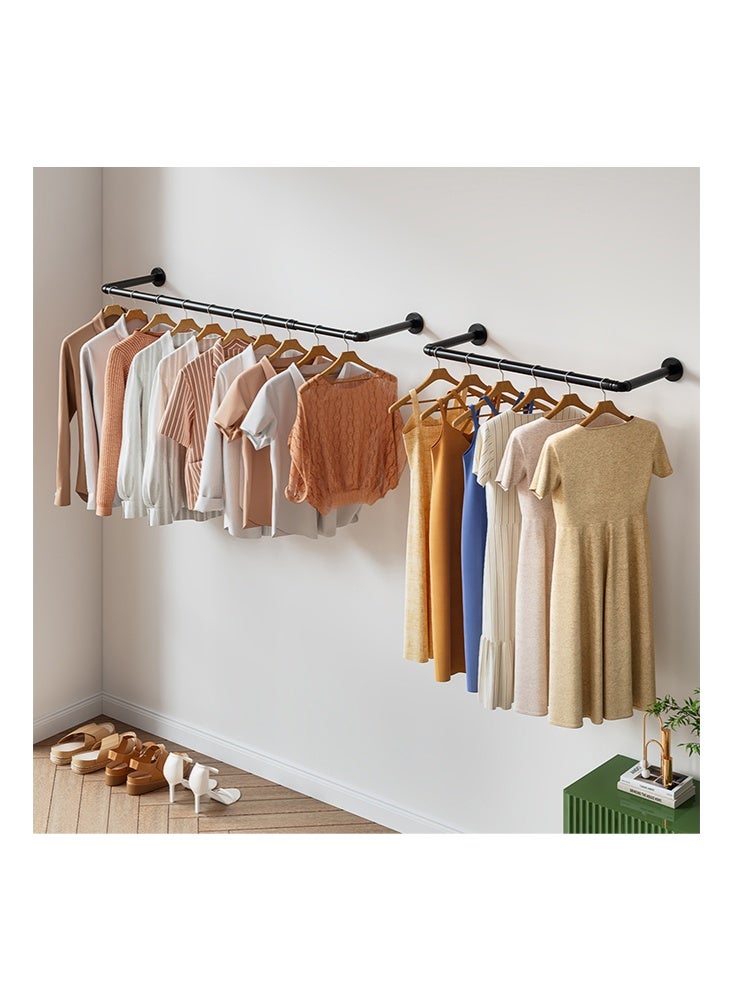 Solerconm Industrial Pipe Clothes Rail, Wall Mounted Clothes Bar Rack, Set of 2, Heavy Duty Clothing Rail Extendable Hanging Rails - Image 5