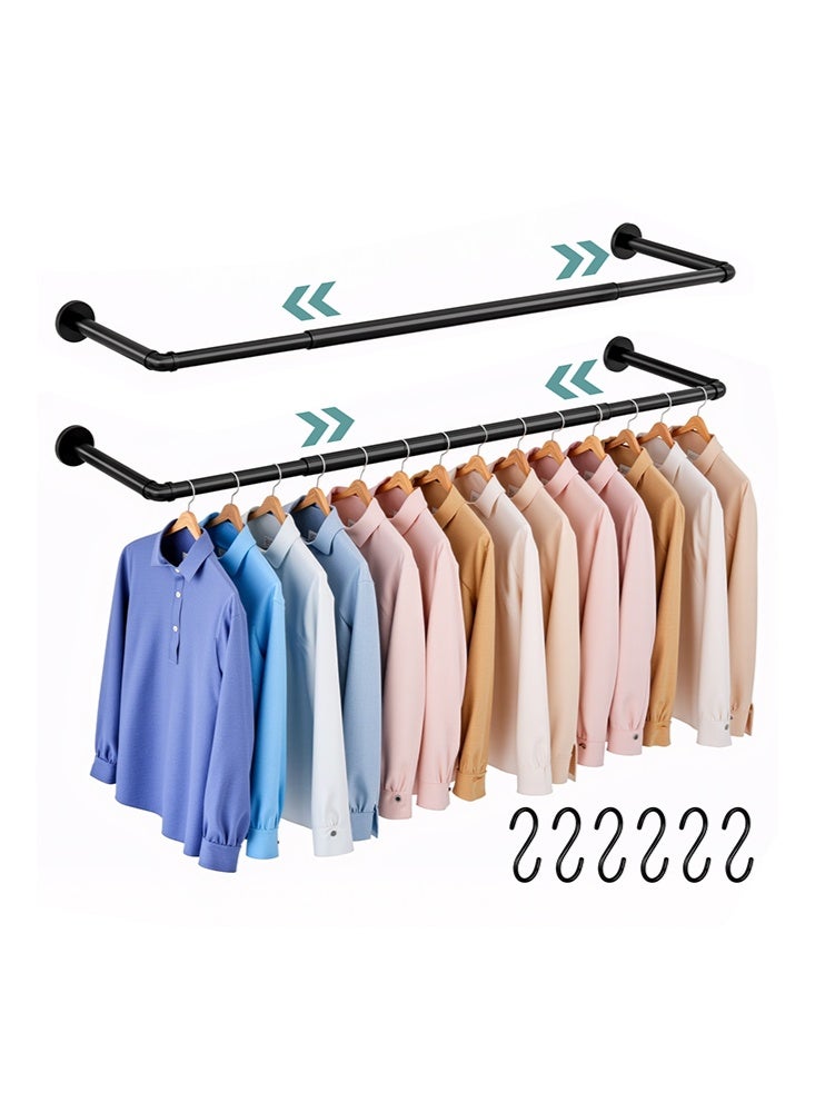 Solerconm Industrial Pipe Clothes Rail, Wall Mounted Clothes Bar Rack, Set of 2, Heavy Duty Clothing Rail Extendable Hanging Rails - Image 1