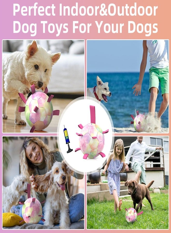QDAN Dog Toys Soccer Ball with Straps,Gradient Interactive Dogs Toys for Tug of War, Puppy Birthday Gifts,Water Toy Durable Dog Balls World Cup for Small & Medium Dogs-Rainbow（8 Inch） - Image 5