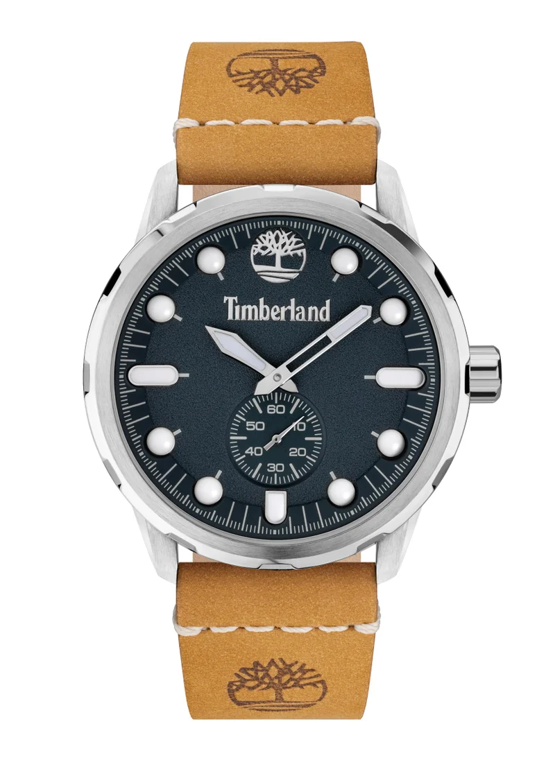 تمبرلاند Adirondack Men's Watch 46mm Analog Navy Dial Wheat Leather Strap