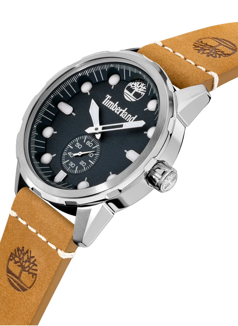 تمبرلاند Adirondack Men's Watch 46mm Analog Navy Dial Wheat Leather Strap
