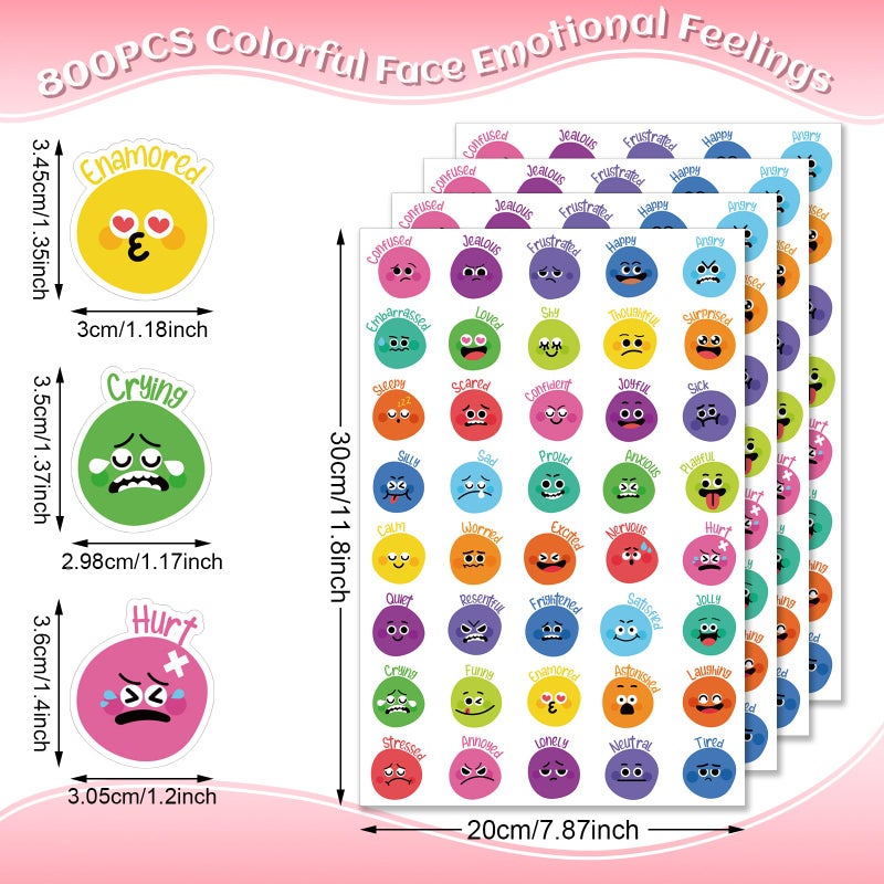 Eersida 800 Pieces Face Emotion Feelings Stickers for Kids 1.4 Inch Funny Mood Incentive Stickers Bulk Reward Decal Behavior Chart Emotional Support Teacher Classroom Supply for Home School(Colorful) - Image 2