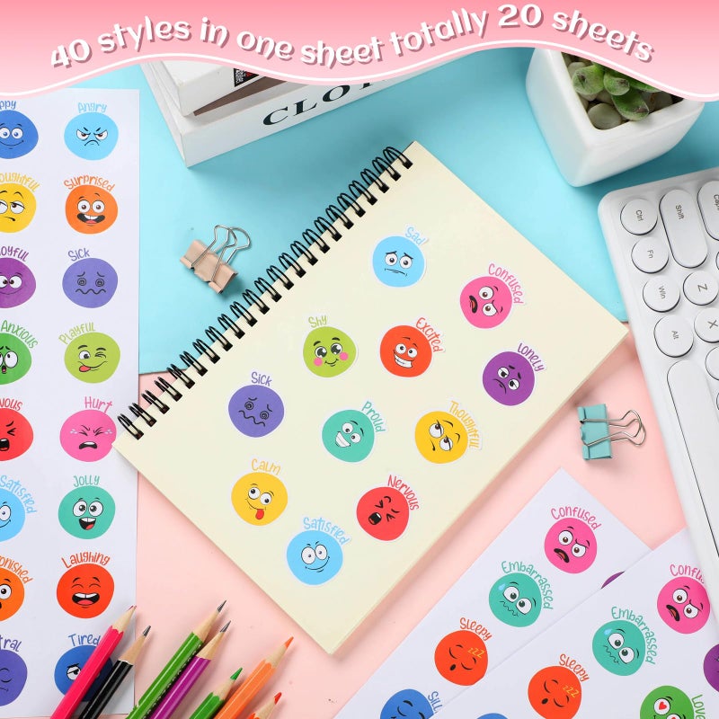 Eersida 800 Pieces Face Emotion Feelings Stickers for Kids 1.4 Inch Funny Mood Incentive Stickers Bulk Reward Decal Behavior Chart Emotional Support Teacher Classroom Supply for Home School(Colorful) - Image 4