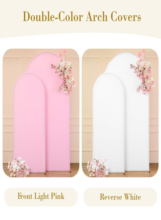 Suppromo White Pink Arch Cover Set of 2-7.2 and 6ft Arch Backdrop Cover Spandex Wedding Arch Stand Covers for Bridal Shower Baby Shower Girls Birthday Party Banquet Photo Arch Covers Stretchy Backdrop - Image 2