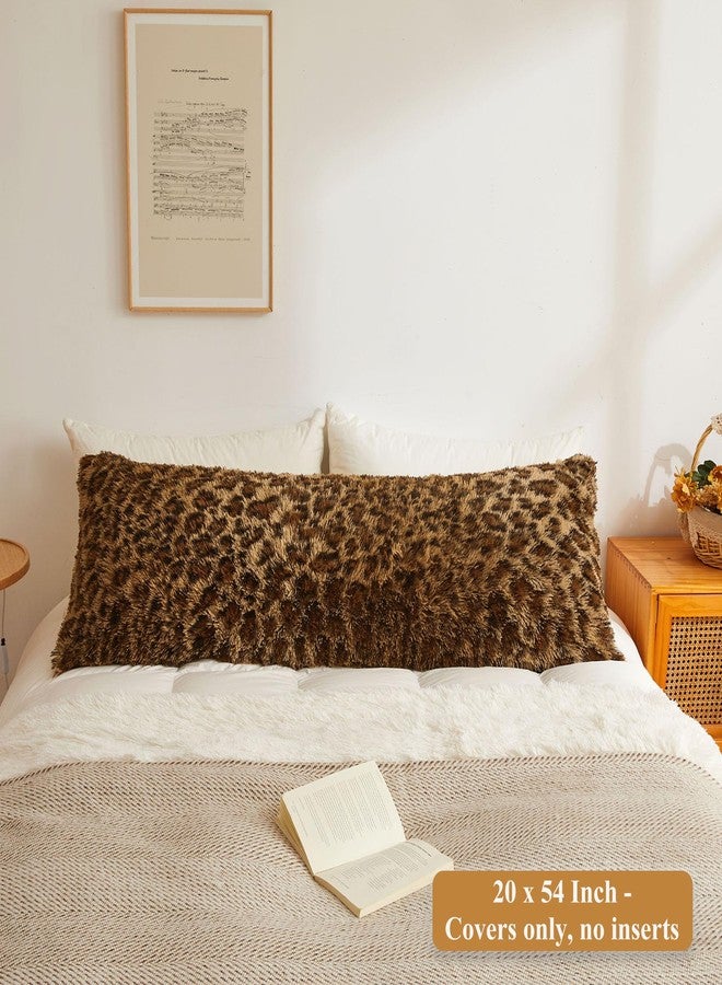 XeGe 20x54 Fluffy Leopard Print Body Pillow Cover, Cheetah Print Plush Fuzzy Faux Fur Body Pillowcase with Zipper, Farmhouse Shaggy Furry Long Pillow Cover for Pregnant Women Side Sleeper, Brown - Image 2
