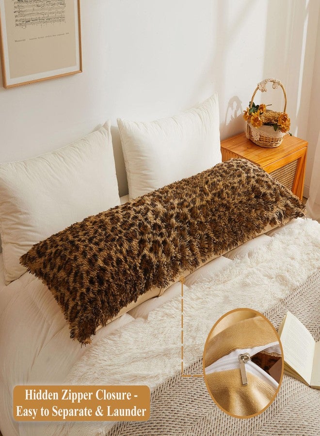 XeGe 20x54 Fluffy Leopard Print Body Pillow Cover, Cheetah Print Plush Fuzzy Faux Fur Body Pillowcase with Zipper, Farmhouse Shaggy Furry Long Pillow Cover for Pregnant Women Side Sleeper, Brown - Image 3