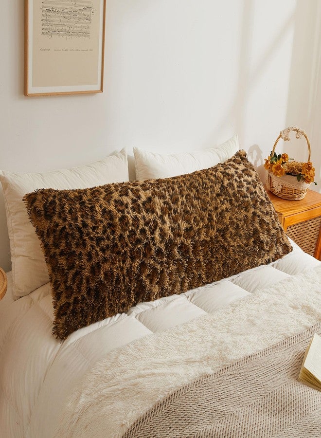XeGe 20x54 Fluffy Leopard Print Body Pillow Cover, Cheetah Print Plush Fuzzy Faux Fur Body Pillowcase with Zipper, Farmhouse Shaggy Furry Long Pillow Cover for Pregnant Women Side Sleeper, Brown - Image 1