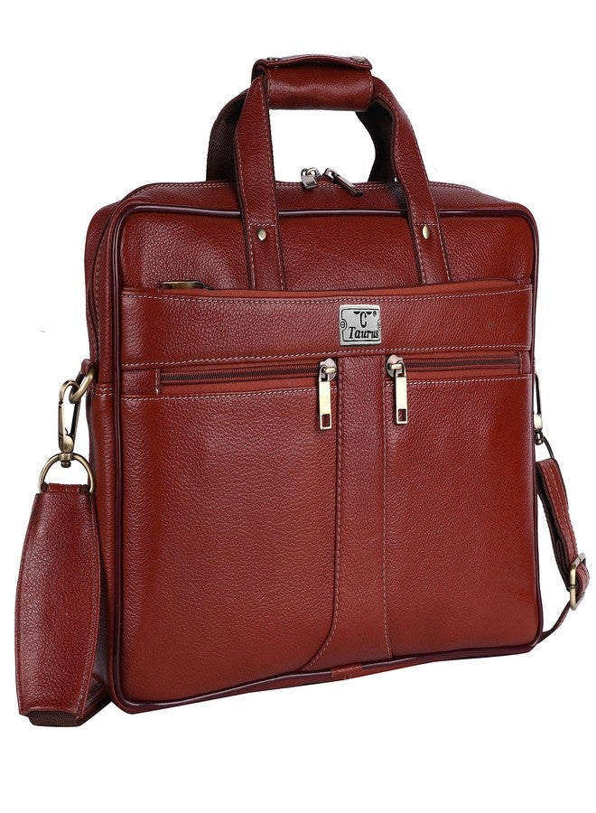 TAURUS Stylish Brown Genuine Leather Laptop Messenger Bag For Office|Business|Travel (TAN) - Image 1