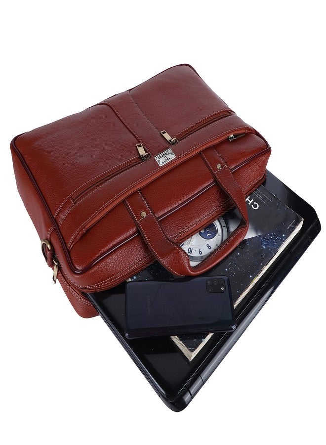 TAURUS Stylish Brown Genuine Leather Laptop Messenger Bag For Office|Business|Travel (TAN) - Image 5