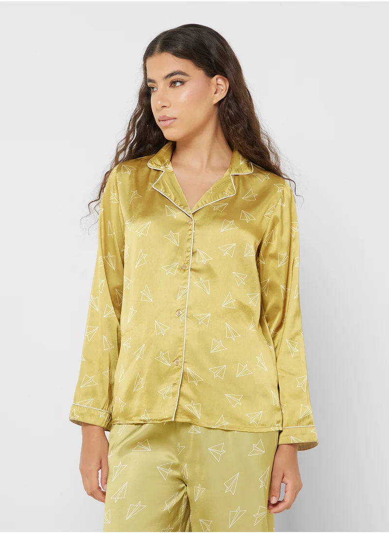 Ginger Satin Printed Shirt & Pjama Set