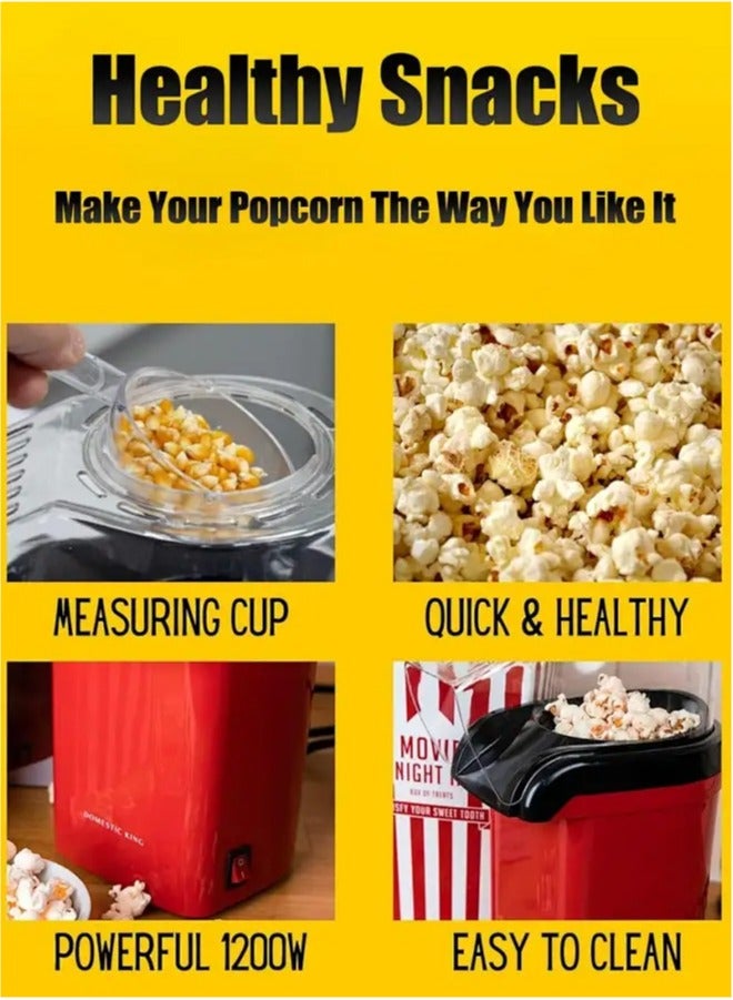 APEX Hot Air Popcorn Machine 1200w, Quick To Complete Healthy Food In 2-3 Minutes 1.8 L 1200 W  Red - Image 3