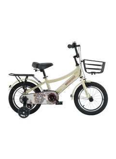 Star Kids 14 Inch Kids Bike for Boys and Girls with Basket, Training Wheels and Rear Rack (Beige) 