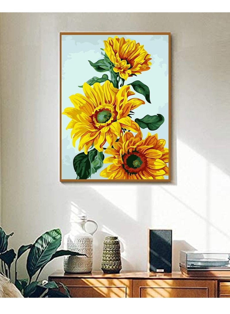 KASTWAVE Paint by Numbers for Adults Beginner Kids DIY Adult Number Kits on Canvas Flowers Acrylic Painting with 3 Brushes Easy Crafts Hobby Oil Kit-Sunflower No Framed - Image 3