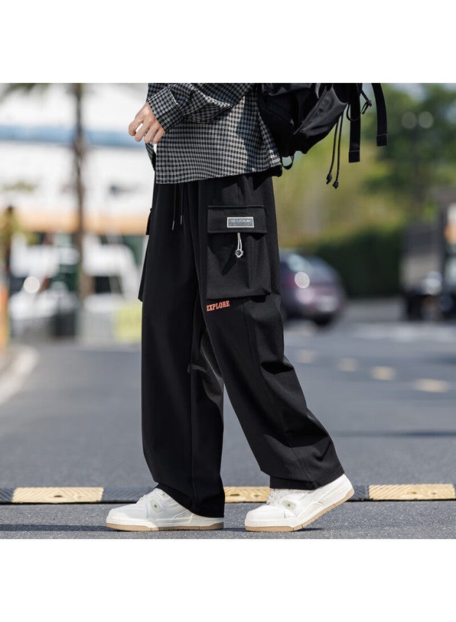 Swamp Area Loose Straight-leg Men's Cargo Pants Spring Autumn Casual Sports Trousers Ks225 Black 3XL - Image 5
