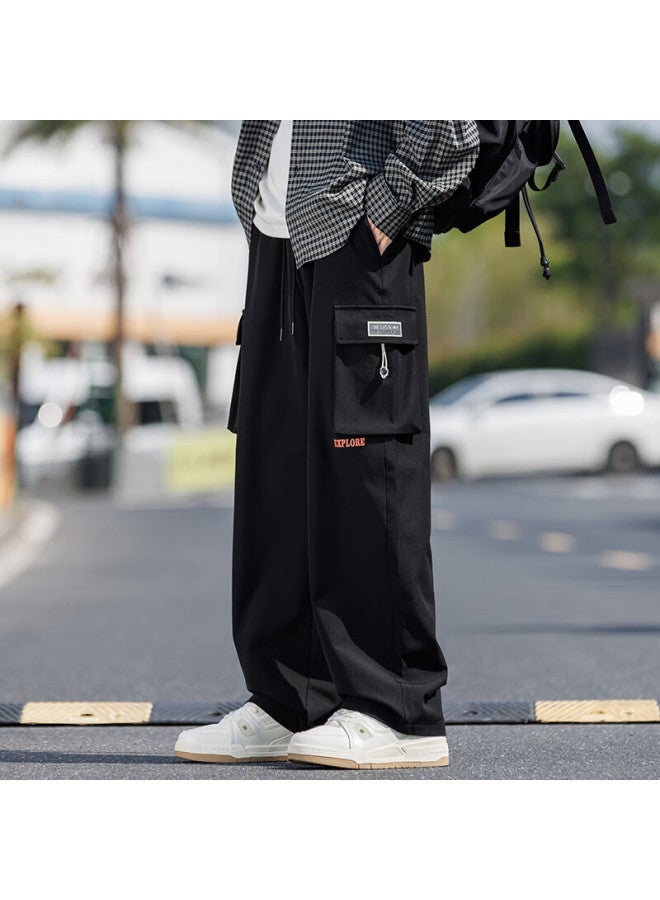 Swamp Area Loose Straight-leg Men's Cargo Pants Spring Autumn Casual Sports Trousers Ks225 Black 3XL - Image 1