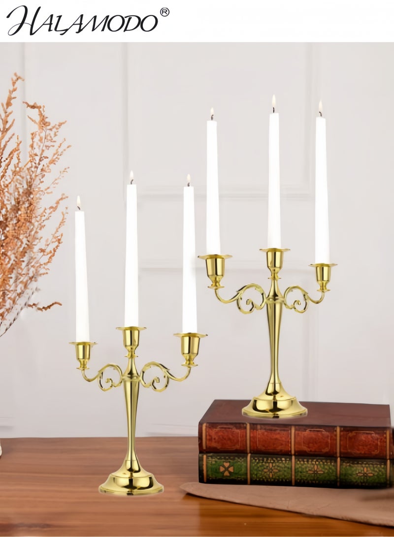 HALAMODO 3 Candle Metal Candelabra, Candlesticks Holder for Formal Events, Wedding, Church, Holiday Decor, Taper Candle Holder Stand Centerpiece Elegant Decoration Piece for Table - Image 2