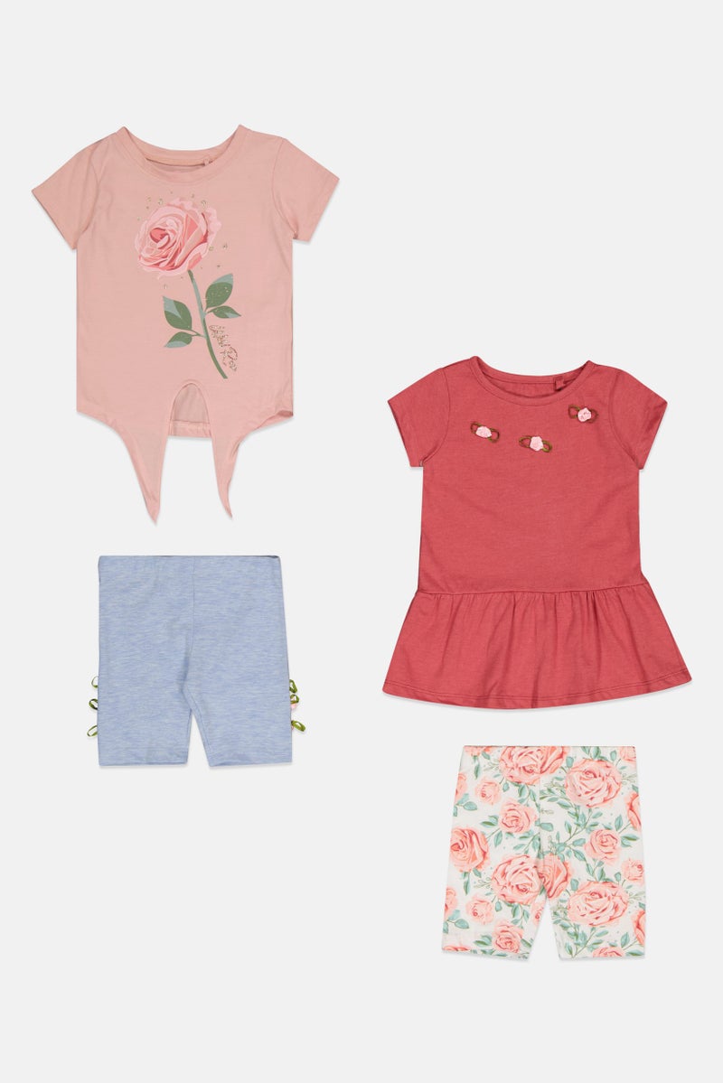 Freestyle Toddlers Girl 4Pcs Floral Print T-Shirt And Shorts Set, Multicolor - Image 4
