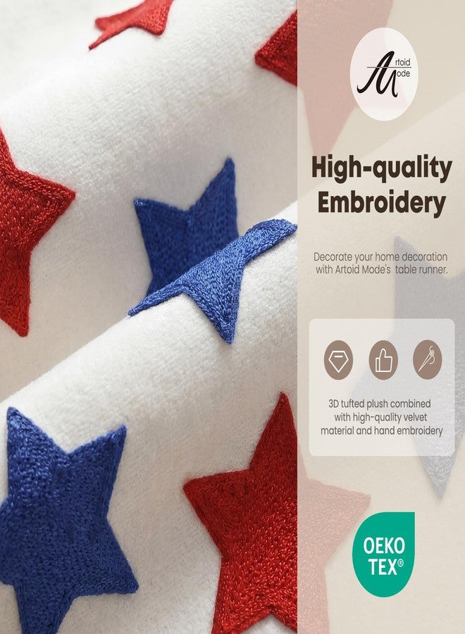 Artoid Mode Soft Chain Embroidery Patriotic Stars 4th of July Table Runner, Memorial Day Kitchen Dining Table Decoration for Home Party Decor 13x72 Inch - Image 3
