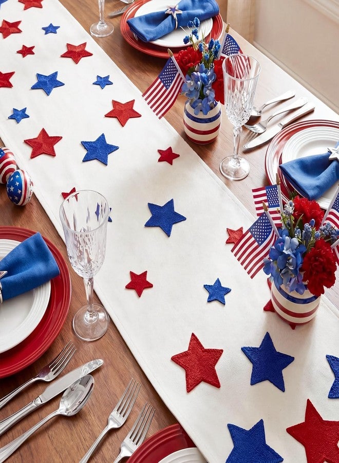 Artoid Mode Soft Chain Embroidery Patriotic Stars 4th of July Table Runner, Memorial Day Kitchen Dining Table Decoration for Home Party Decor 13x72 Inch - Image 5