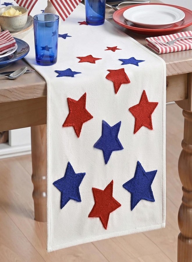 Artoid Mode Soft Chain Embroidery Patriotic Stars 4th of July Table Runner, Memorial Day Kitchen Dining Table Decoration for Home Party Decor 13x72 Inch - Image 1