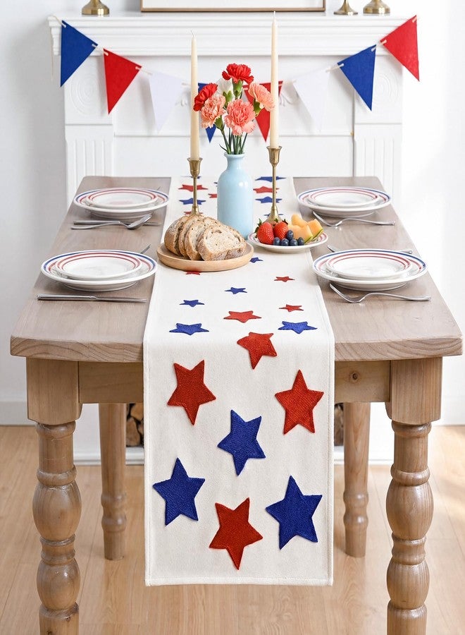 Artoid Mode Soft Chain Embroidery Patriotic Stars 4th of July Table Runner, Memorial Day Kitchen Dining Table Decoration for Home Party Decor 13x72 Inch - Image 2