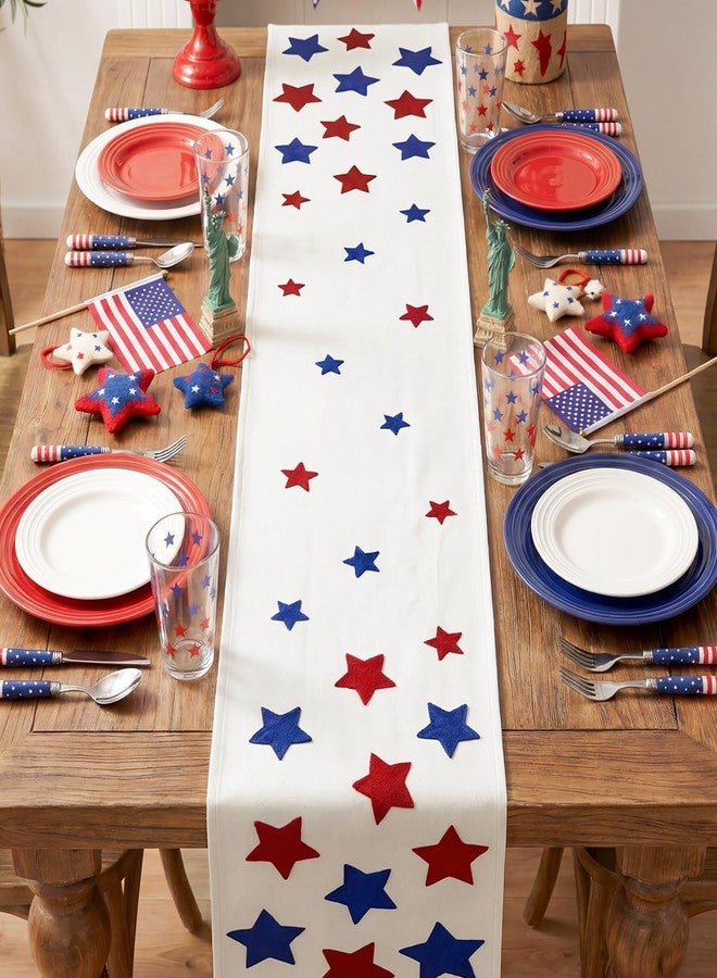 Artoid Mode Soft Chain Embroidery Patriotic Stars 4th of July Table Runner, Memorial Day Kitchen Dining Table Decoration for Home Party Decor 13x72 Inch - Image 4