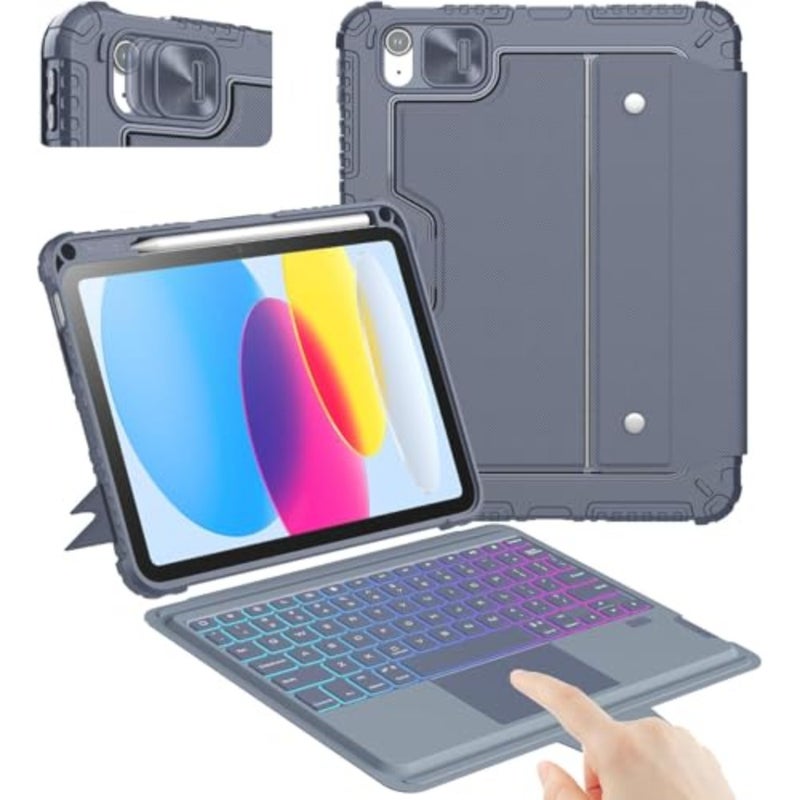 Nillkin Bumper Combo Keyboard Backlit Version Case Designed For Apple iPad 10/10.9 2022, Pen Holder/Shockproof Cover/Stand/Trackpad and Removable keyboard - Grey - Image 1