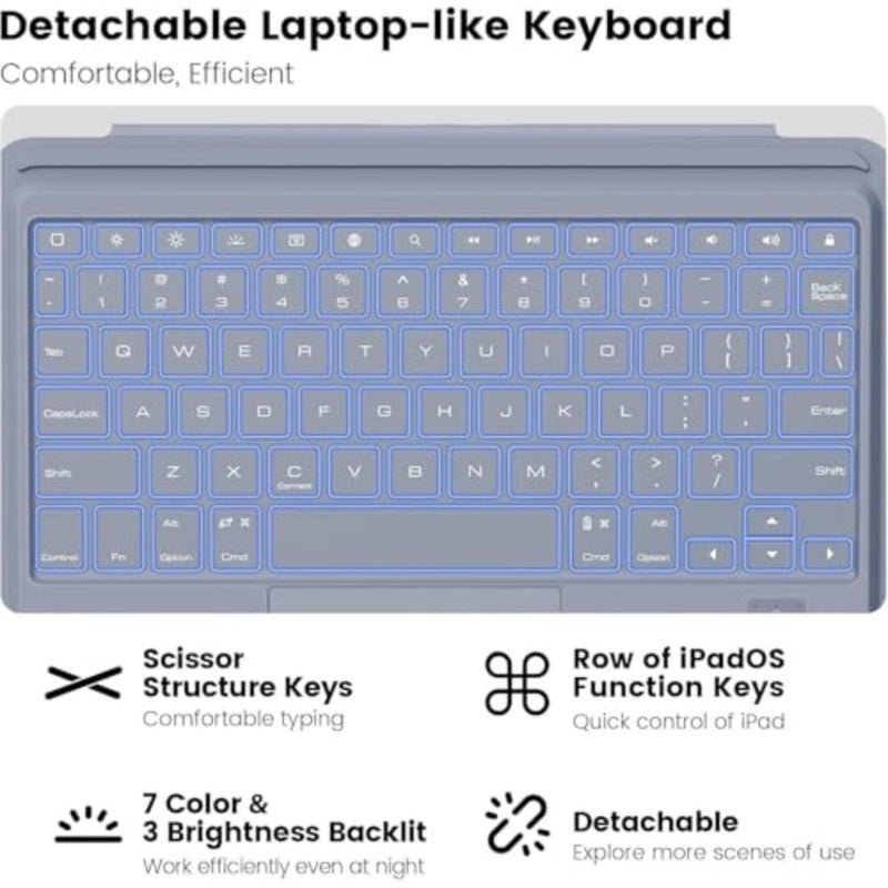 Nillkin Bumper Combo Keyboard Backlit Version Case Designed For Apple iPad 10/10.9 2022, Pen Holder/Shockproof Cover/Stand/Trackpad and Removable keyboard - Grey - Image 3