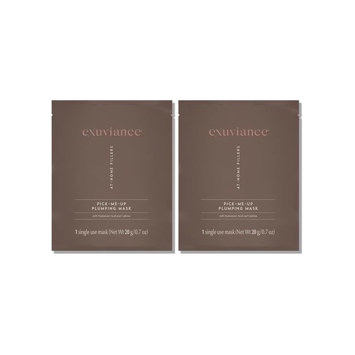 EXUVIANCE Pick-Me-Up Plumping Mask with Pure Hyaluronic Acid and Caffeine for Instant Plumping Hydration - Reveal Smooth, Supple and Luminous Skin, For All Skin Types - Single Use Sheet Mask, 0.7 oz